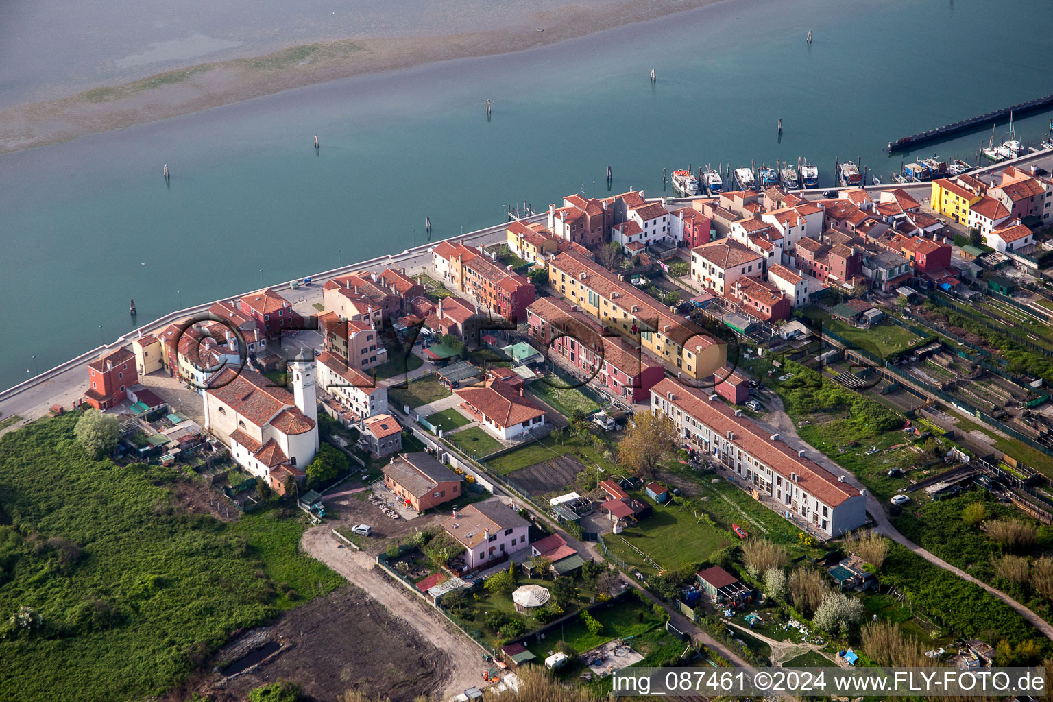 Residential house development on the peninsula Lido di Venecia in the district San Pietro in Volta in Venedig in Venetien, Italy from above