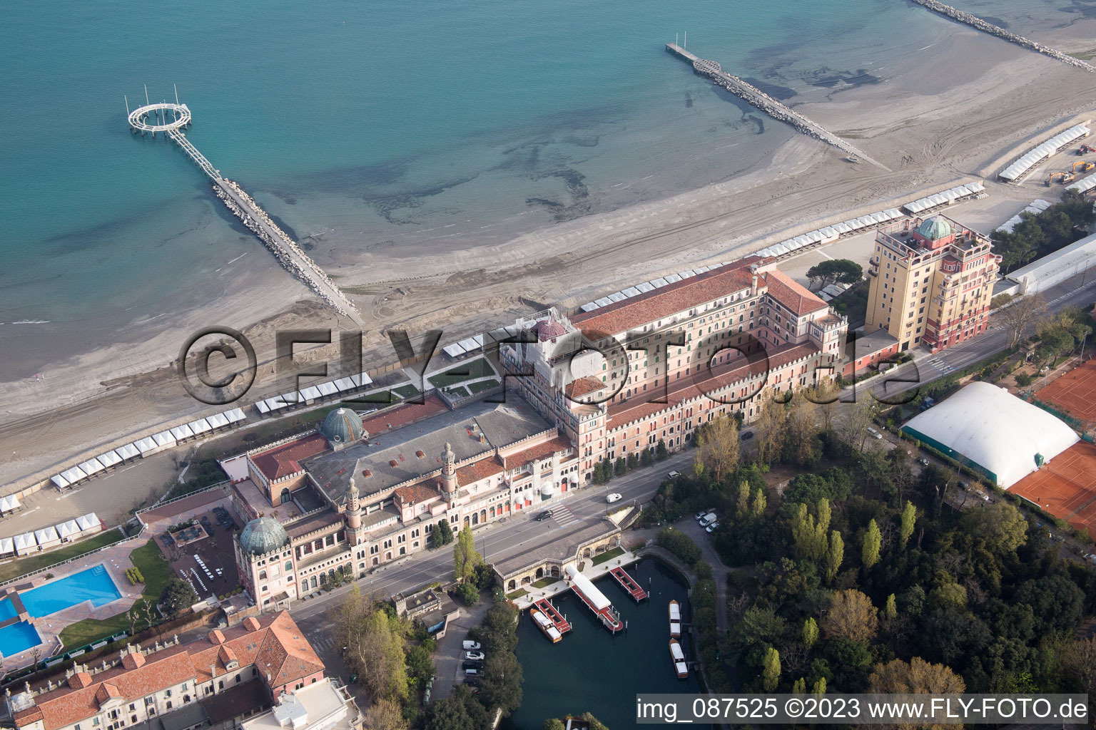 Aerial view of Venice Lido, Casino in Venezia in the state Veneto, Italy