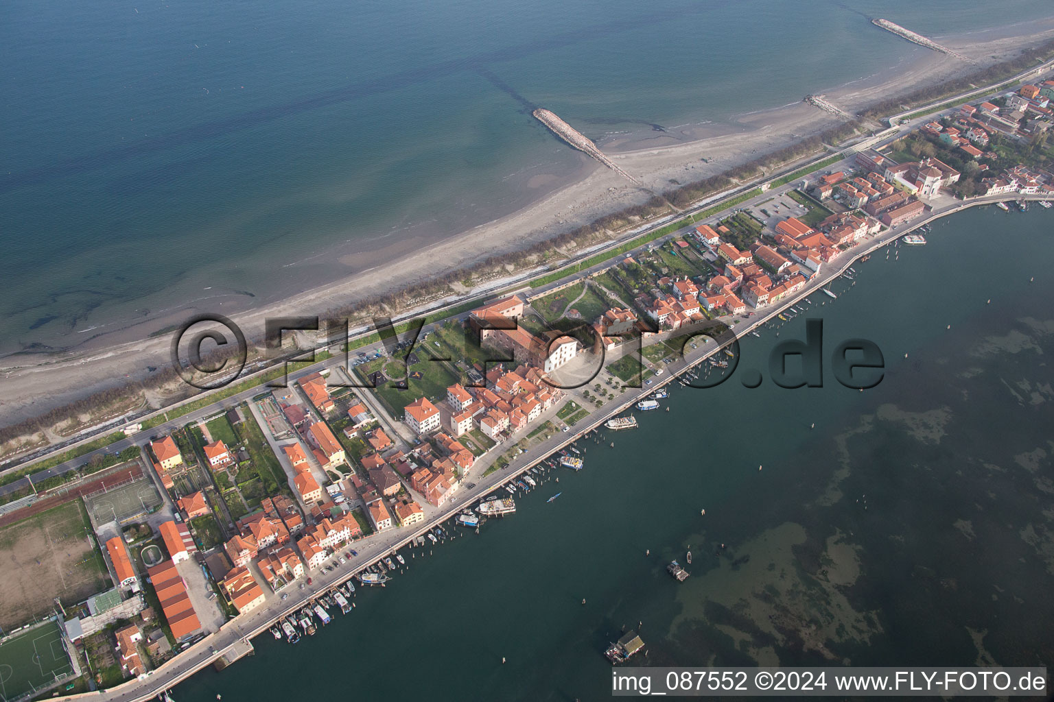 Oblique view of Townscape on the seacoast of Mediterranean Sea in San Vito in Veneto, Italy