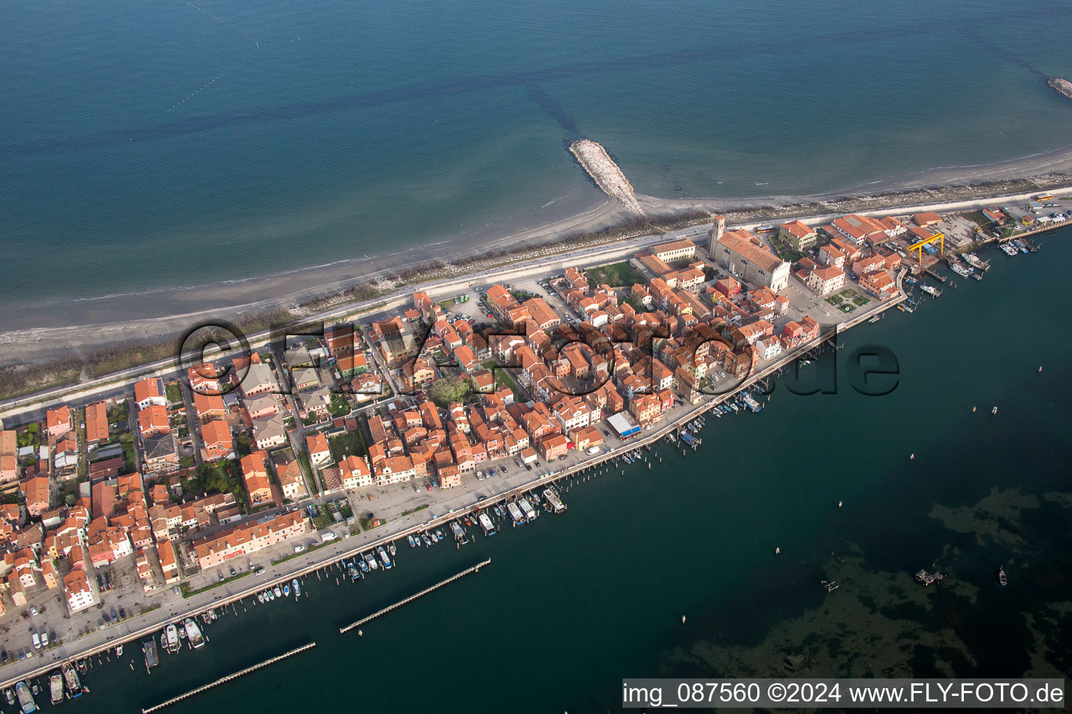 Aerial photograpy of Townscape on the seacoast of Mediterranean Sea in San Vito in Veneto, Italy