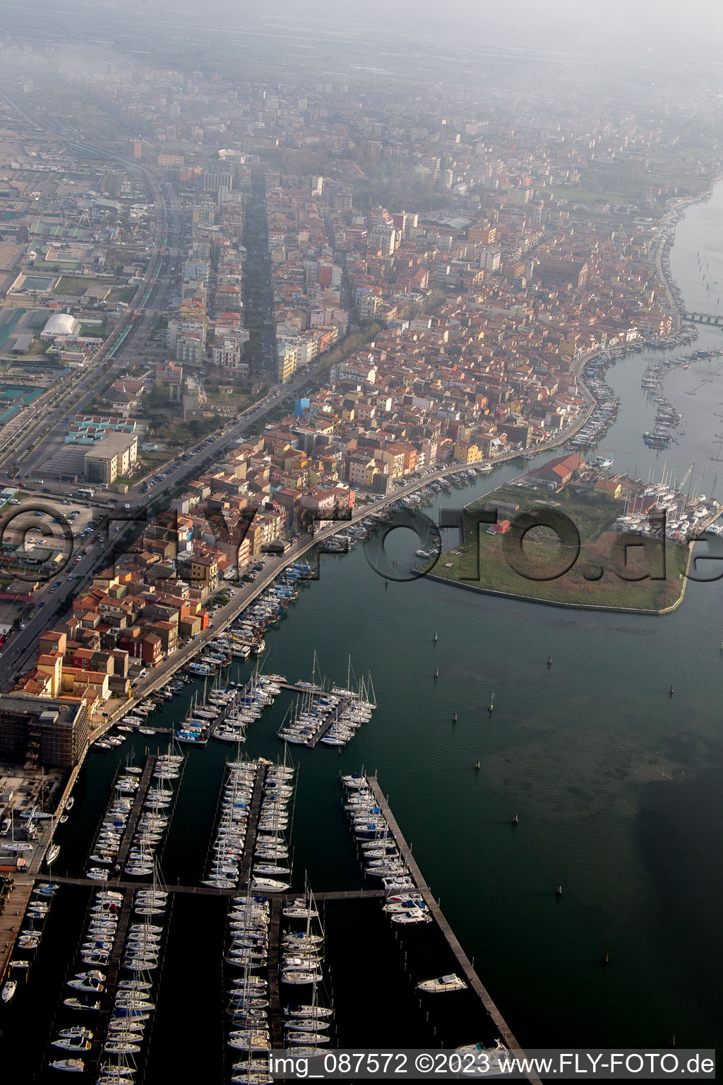 Drone image of Sottomarina in Faro in the state Veneto, Italy