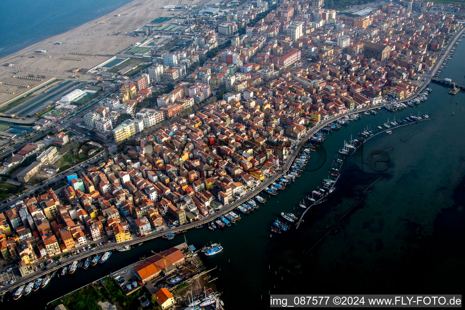 Port facilities on the seashore of the Lagune von Venedig in the district Sottomarina in Chioggia in Veneto, Italy
