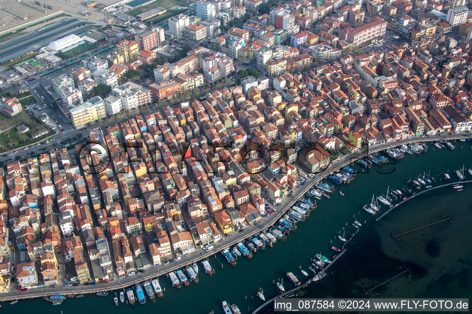 Chioggia in the state Metropolitanstadt Venedig, Italy from the drone perspective