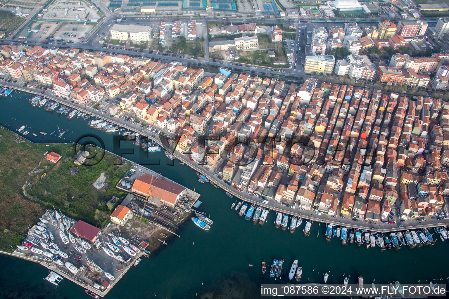 Chioggia in the state Metropolitanstadt Venedig, Italy seen from a drone