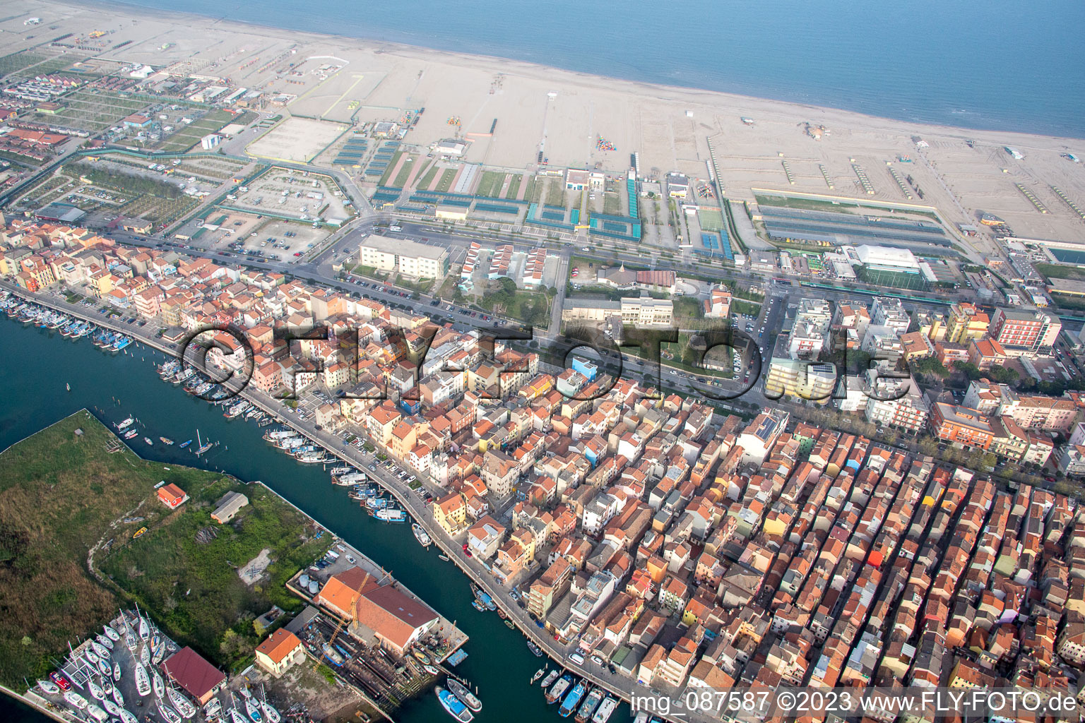 Drone image of Sottomarina in the state Veneto, Italy