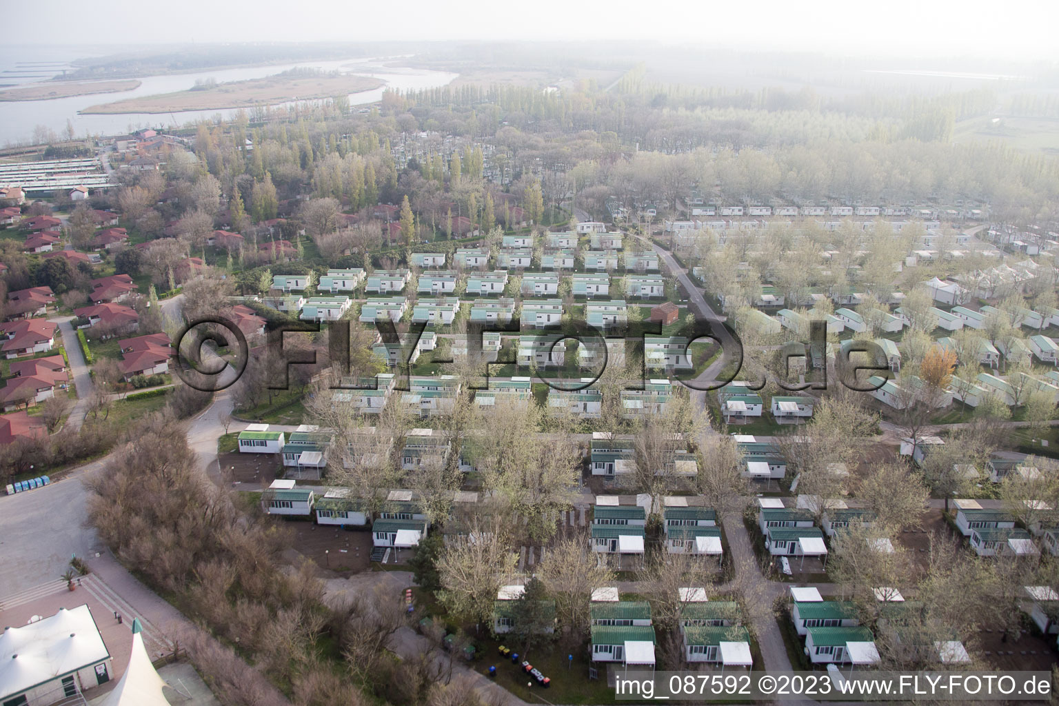 Aerial photograpy of Isola Vercde, Camping isamar in Chioggia in the state Veneto, Italy
