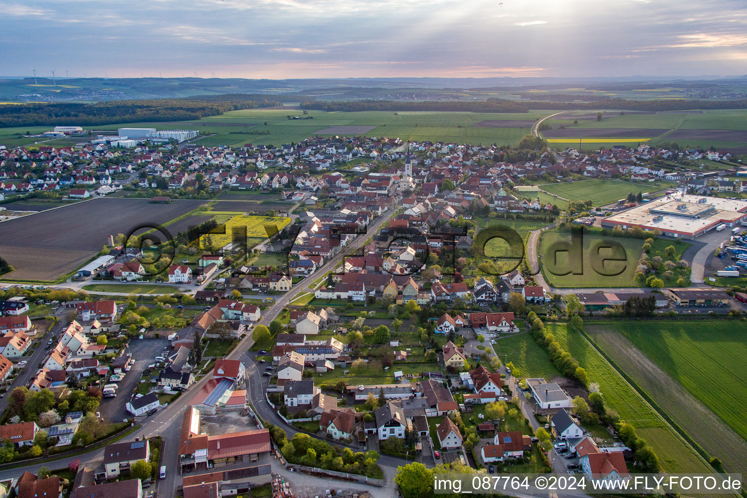 Aerial view of Grettstadt in the state Bavaria, Germany