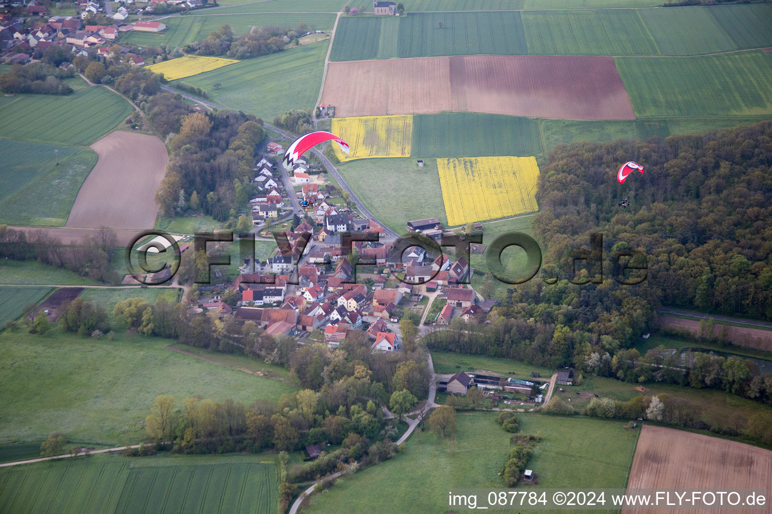 Aerial view of District Vögnitz in Sulzheim in the state Bavaria, Germany