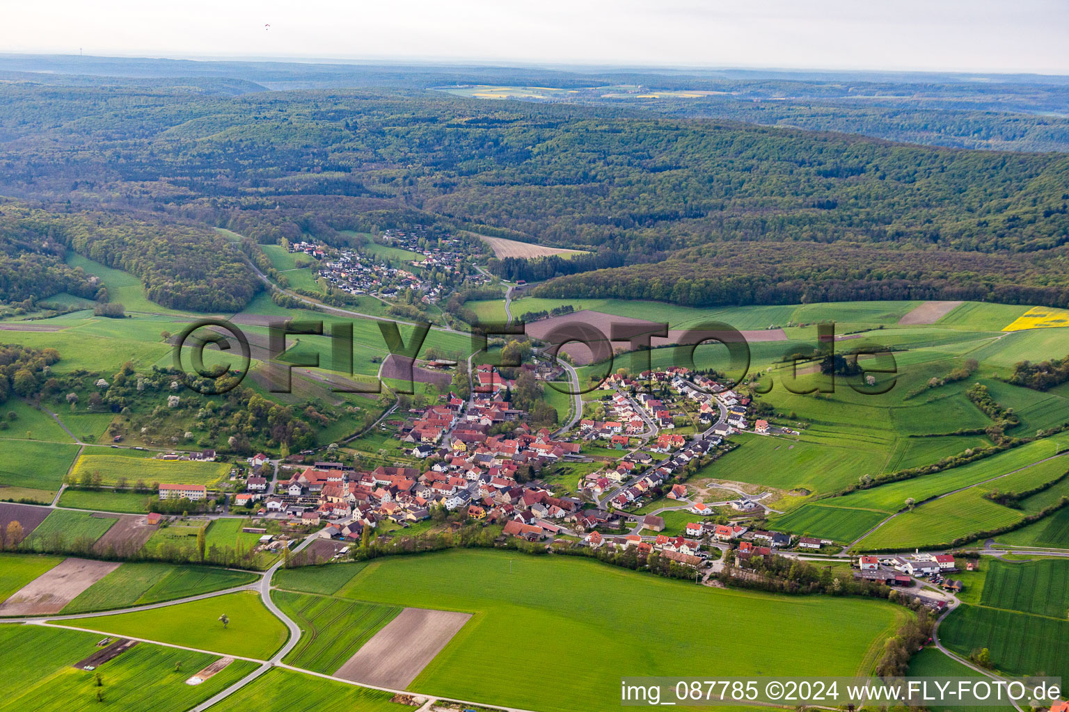 Village view in the district Pruessberg in Michelau im Steigerwald in the state Bavaria, Germany