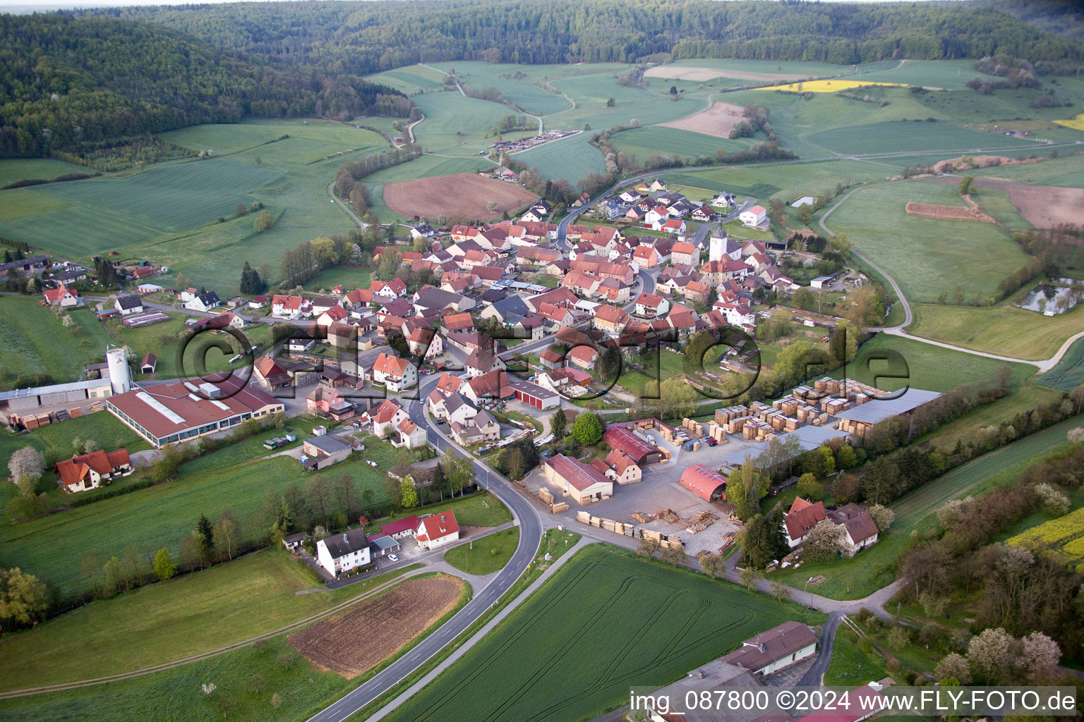 Aerial view of Rauhenebrach in the state Bavaria, Germany