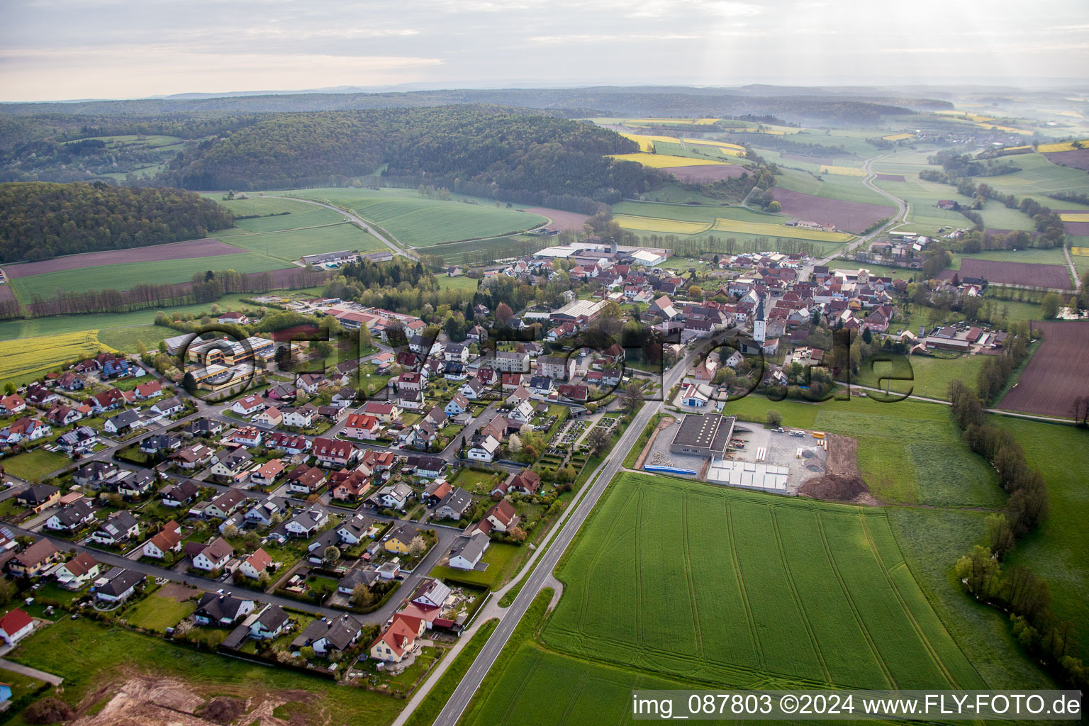 Town View of the streets and houses of the residential areas in the district Untersteinbach in Rauhenebrach in the state Bavaria, Germany