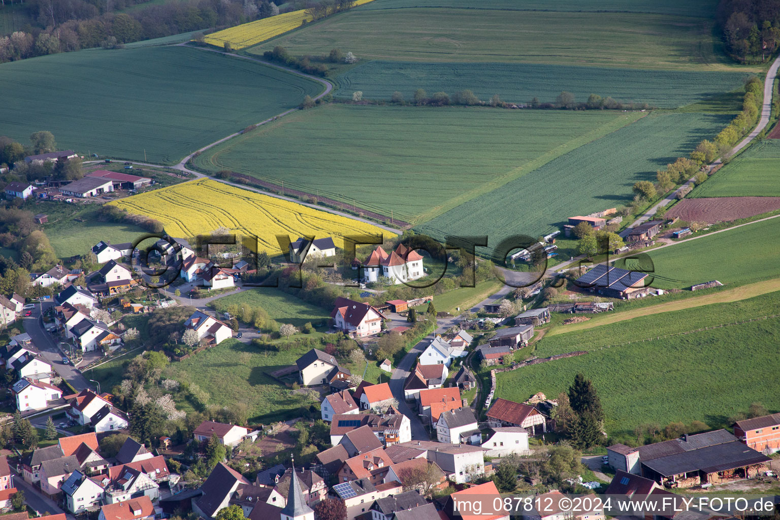 Aerial view of District Theinheim in Rauhenebrach in the state Bavaria, Germany