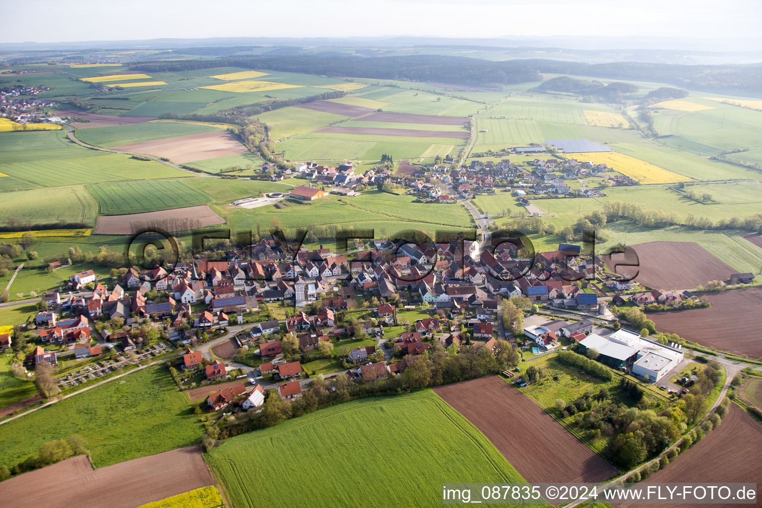 Aerial view of District Ampferbach in Burgebrach in the state Bavaria, Germany