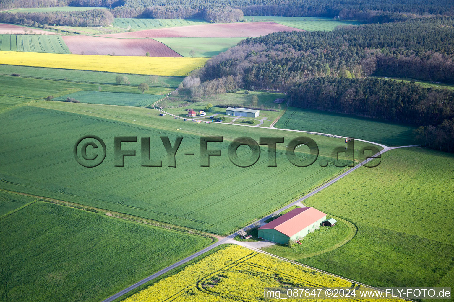 Aerial view of Burgrebach, UL Platz in Burgebrach in the state Bavaria, Germany