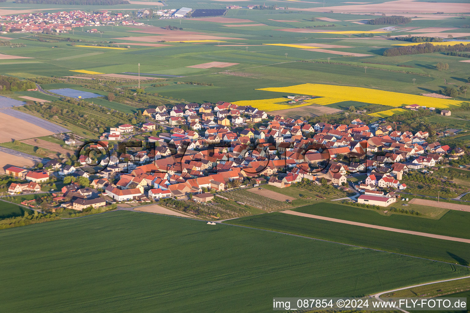 Bird's eye view of District Lindach in Kolitzheim in the state Bavaria, Germany