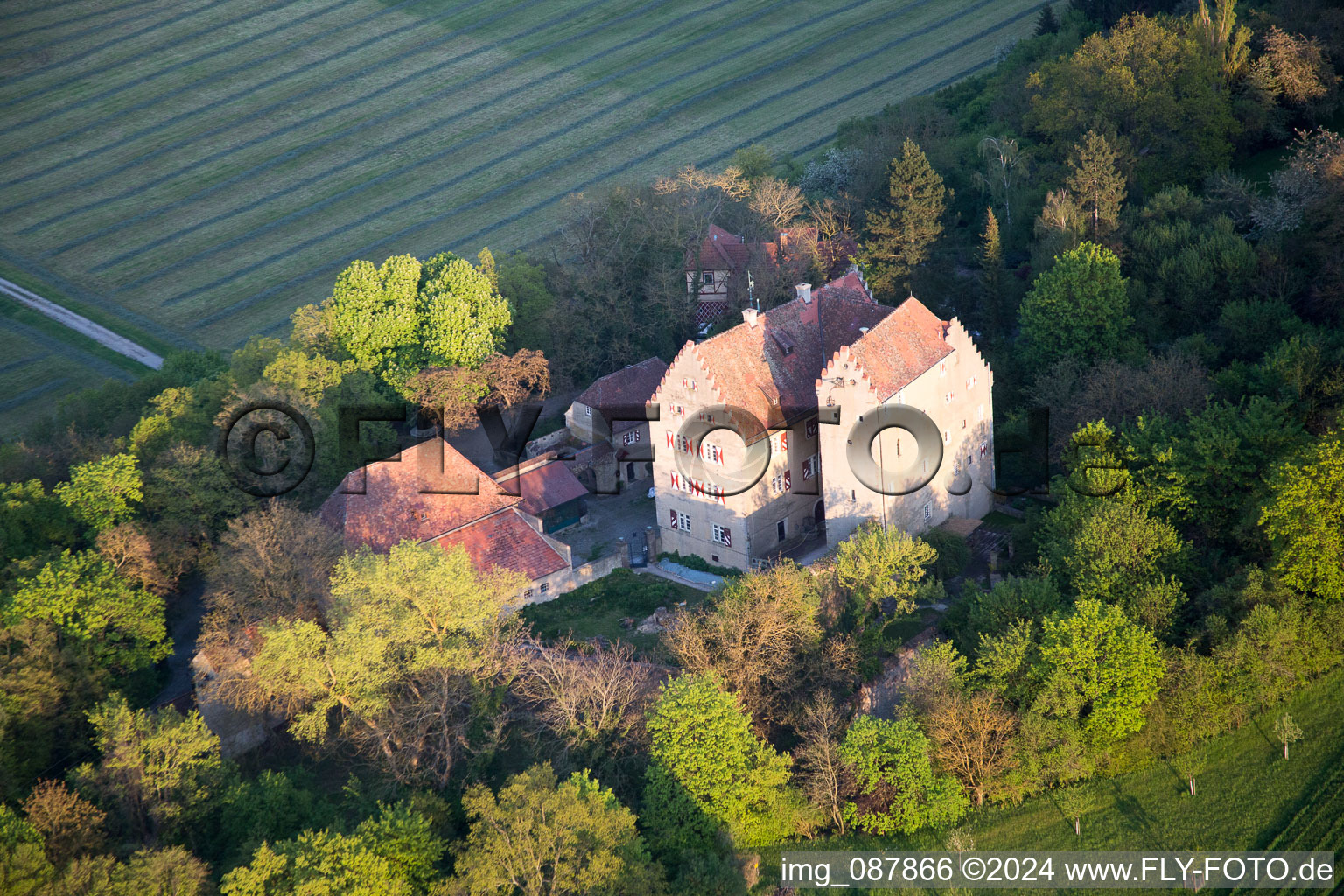 Aerial photograpy of Klingenberg Castle in Wipfeld in the state Bavaria, Germany