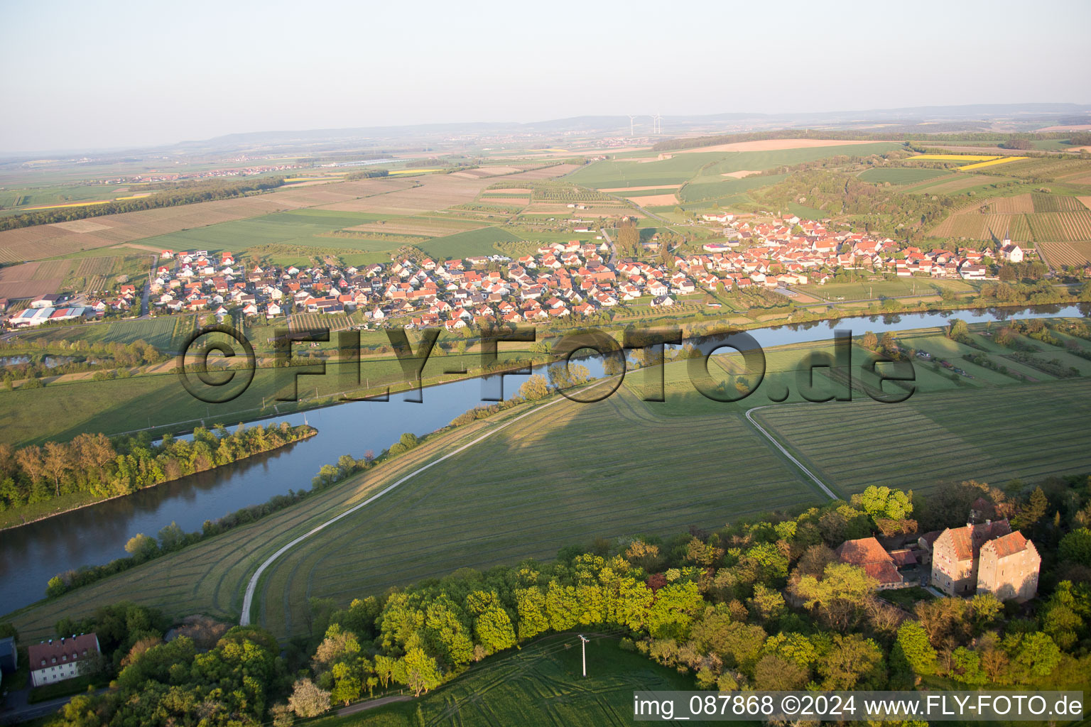 Aerial view of Homestead in Kolitzheim in the state Bavaria, Germany