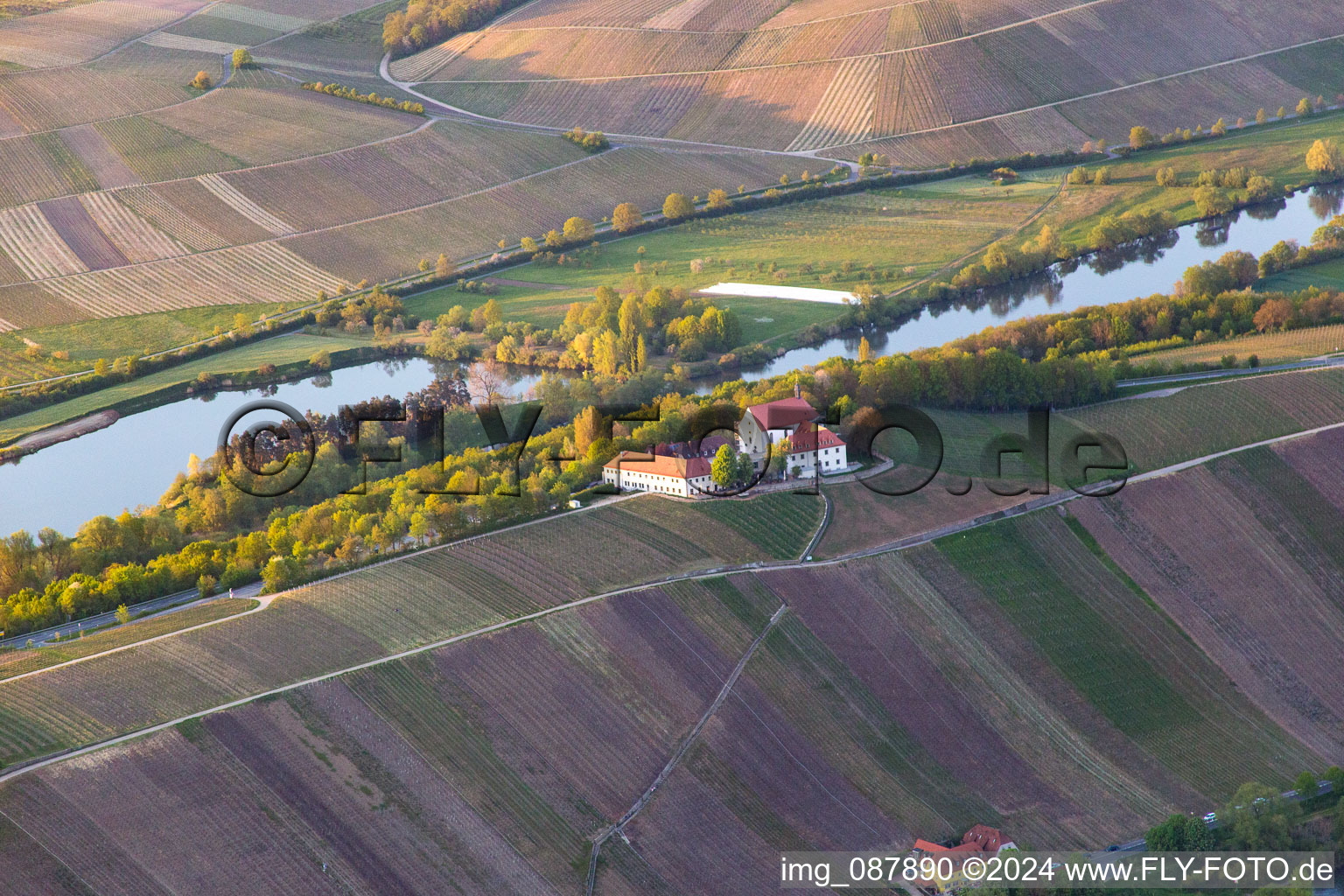 Aerial photograpy of Vogelsburg in the district Escherndorf in Volkach in the state Bavaria, Germany