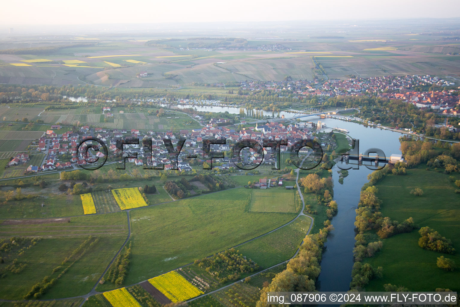 Volkach in the state Bavaria, Germany from the drone perspective