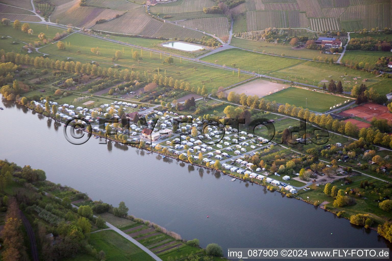 Volkach in the state Bavaria, Germany from a drone