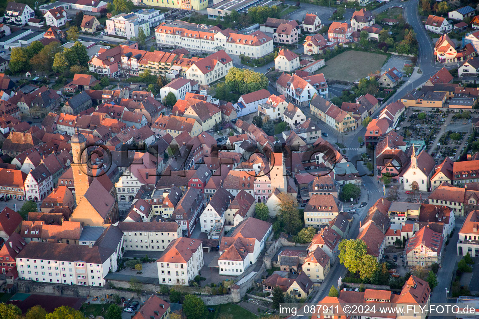 Volkach in the state Bavaria, Germany seen from a drone