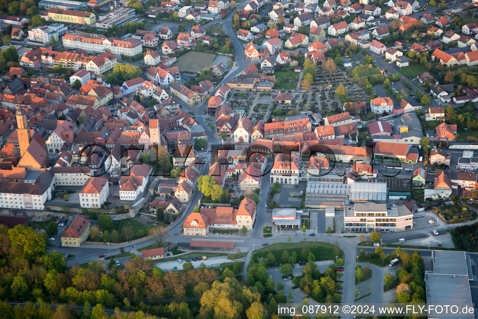 Aerial view of Volkach in the state Bavaria, Germany