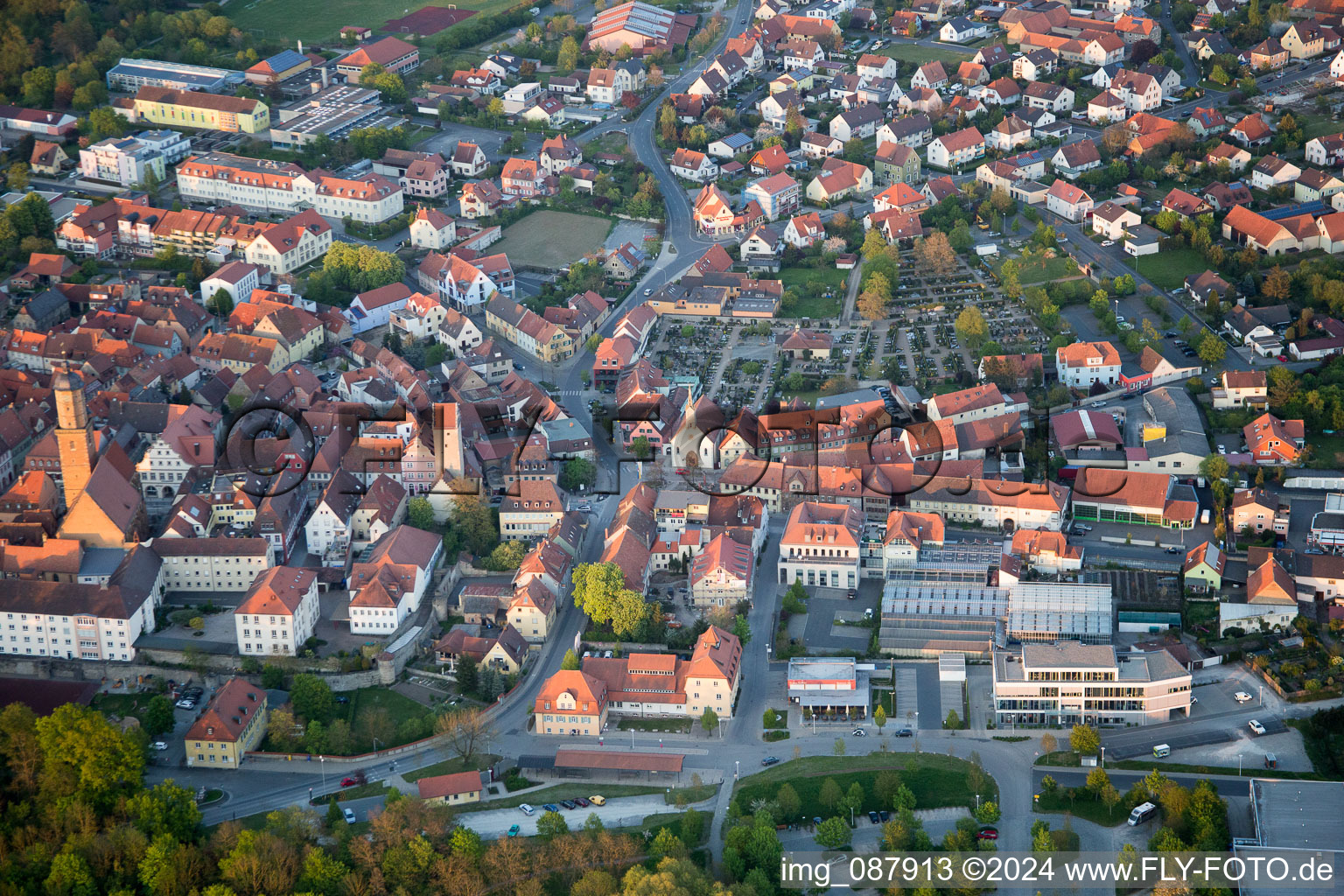 Aerial photograpy of Volkach in the state Bavaria, Germany