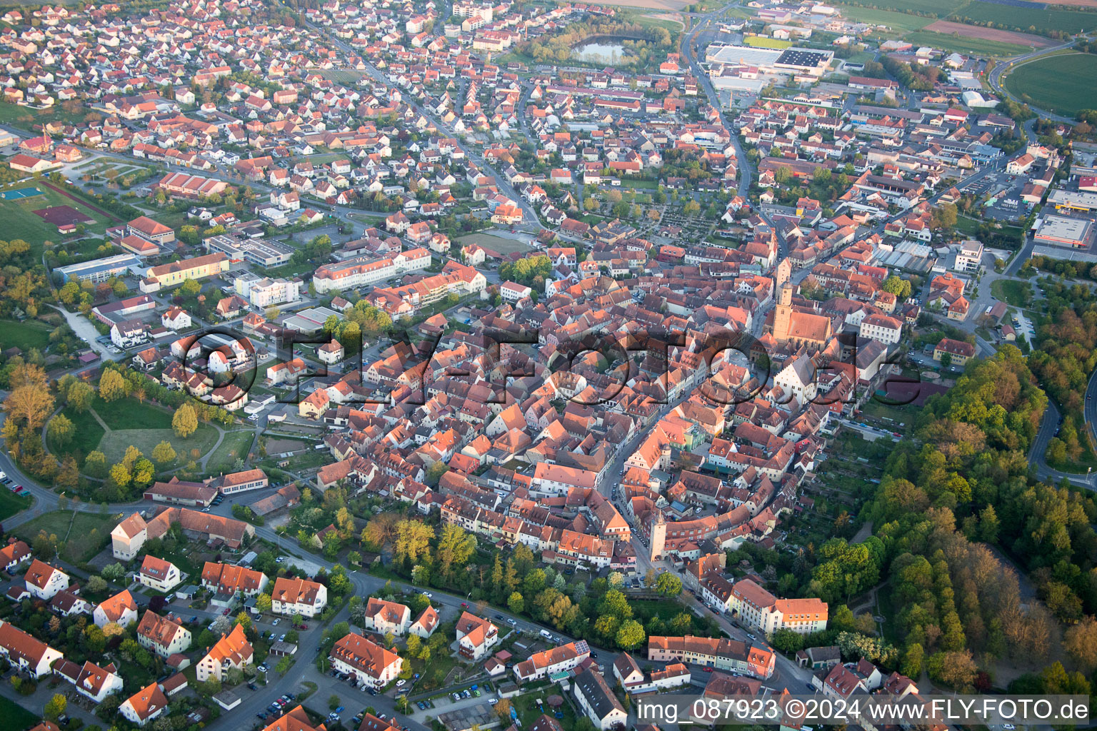 Volkach in the state Bavaria, Germany seen from above