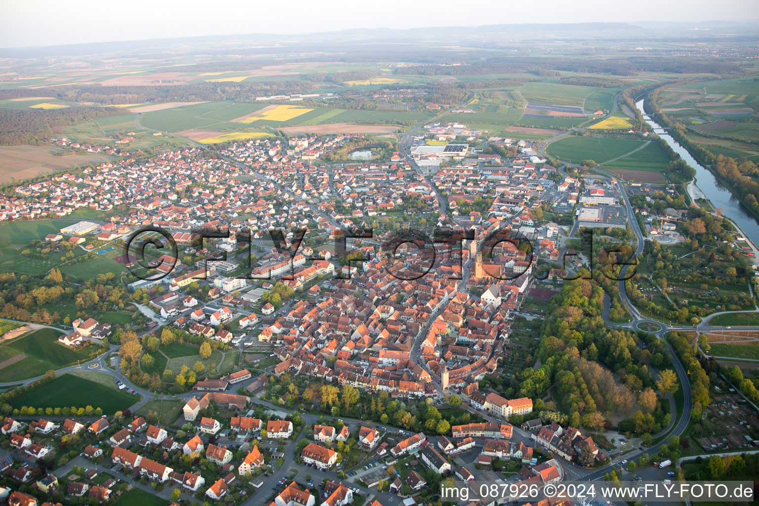 Volkach in the state Bavaria, Germany from the plane