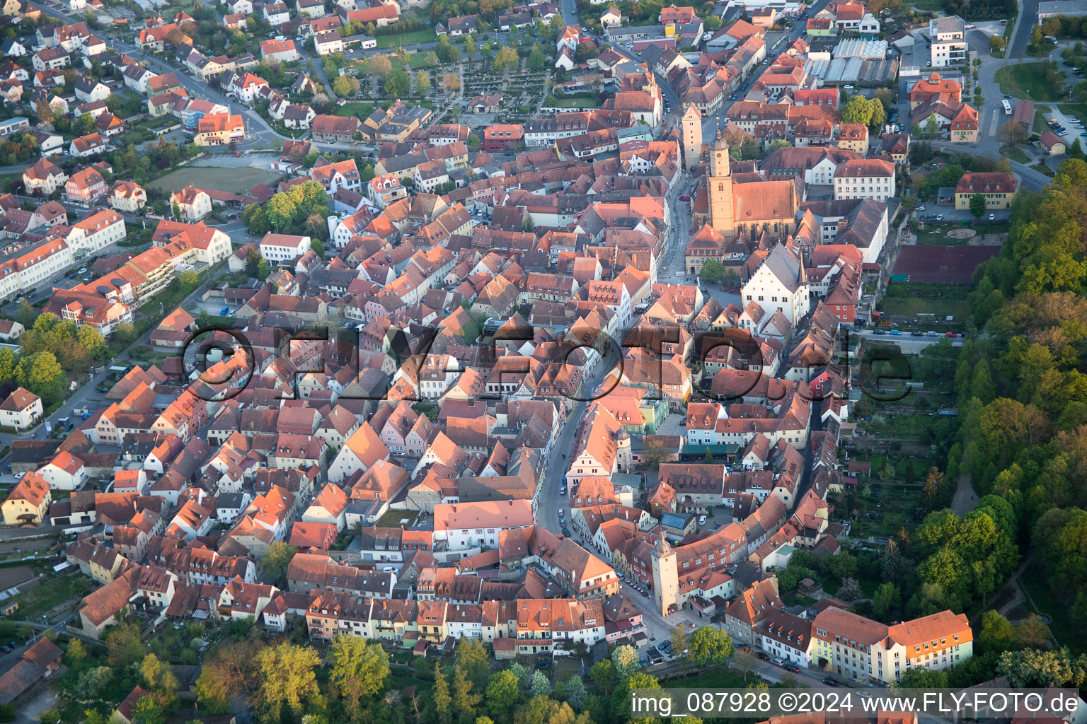 Bird's eye view of Volkach in the state Bavaria, Germany