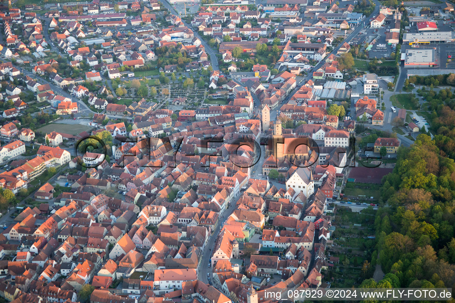 Volkach in the state Bavaria, Germany viewn from the air