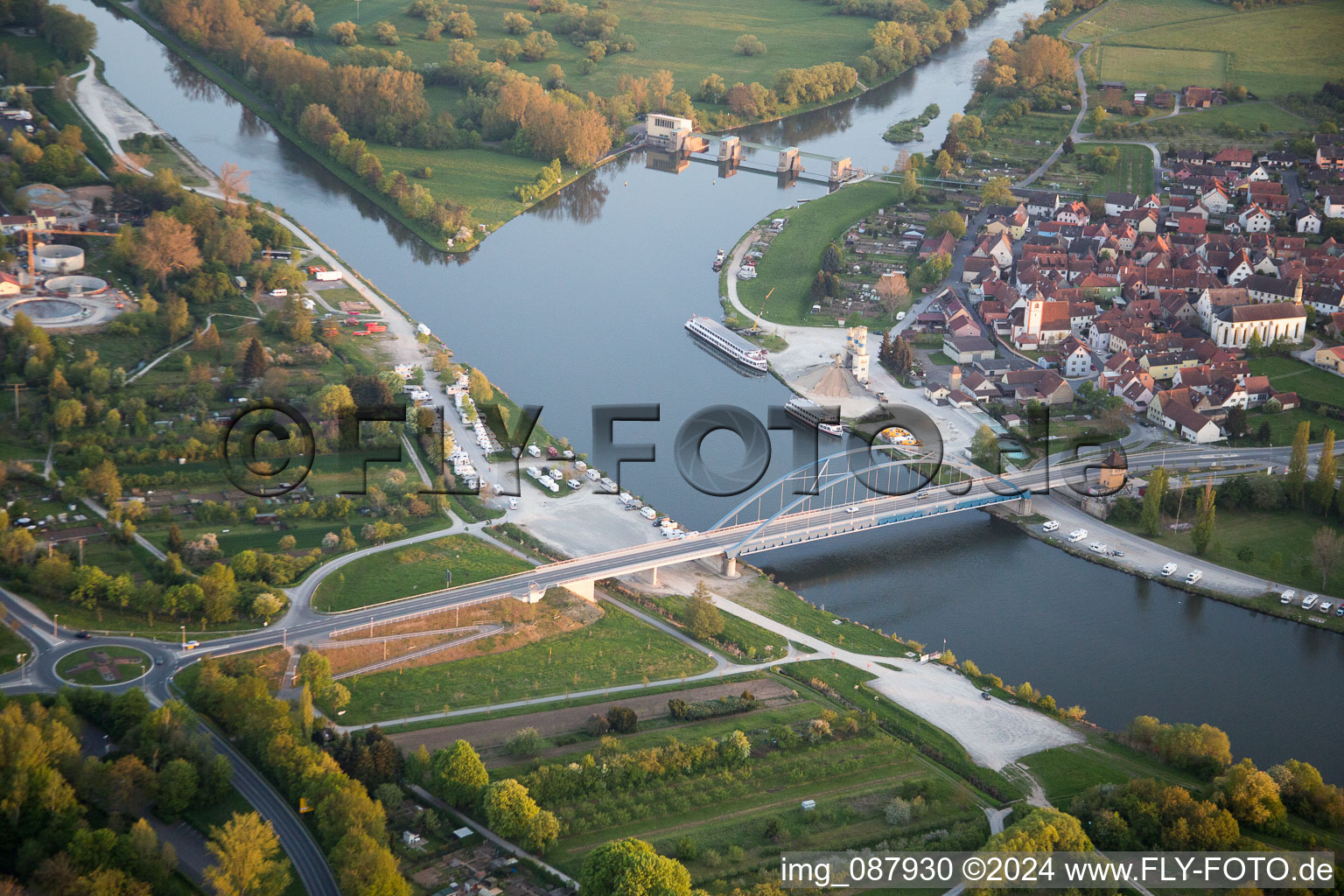 Drone recording of Volkach in the state Bavaria, Germany