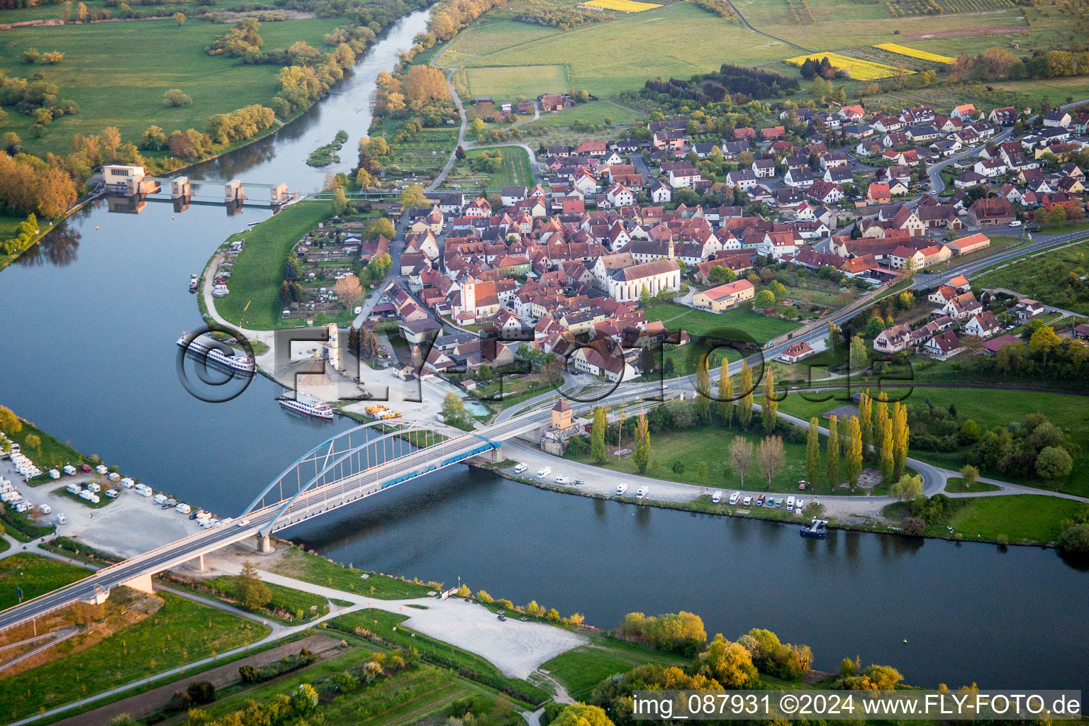 River - bridge construction crossing the Main river zwischen Astheim und Volkach in the state , Germany