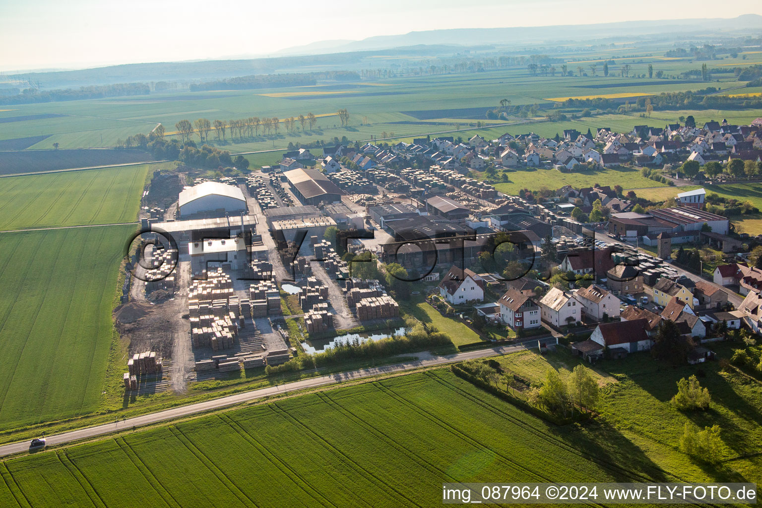 Aerial view of Commercial area in the district Unterspiesheim in Kolitzheim in the state Bavaria, Germany