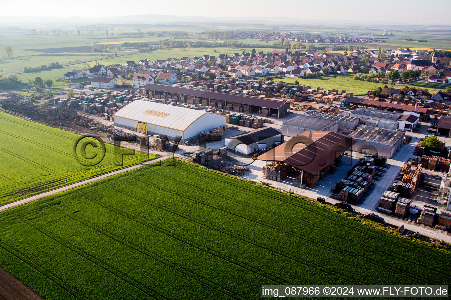 Building and production halls on the premises of Holzwerke GLEITSMANN GmbH in the district Unterspiesheim in Kolitzheim in the state Bavaria, Germany