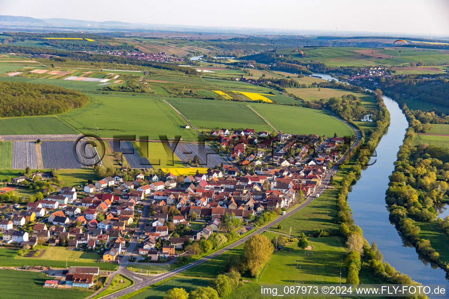 Oblique view of District Hirschfeld in Röthlein in the state Bavaria, Germany