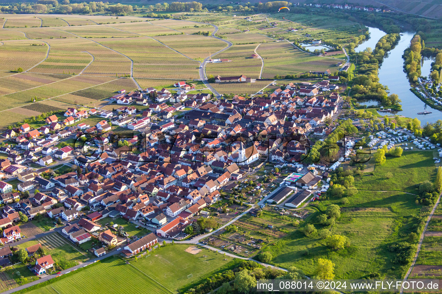 Oblique view of Nordheim am Main in the state Bavaria, Germany