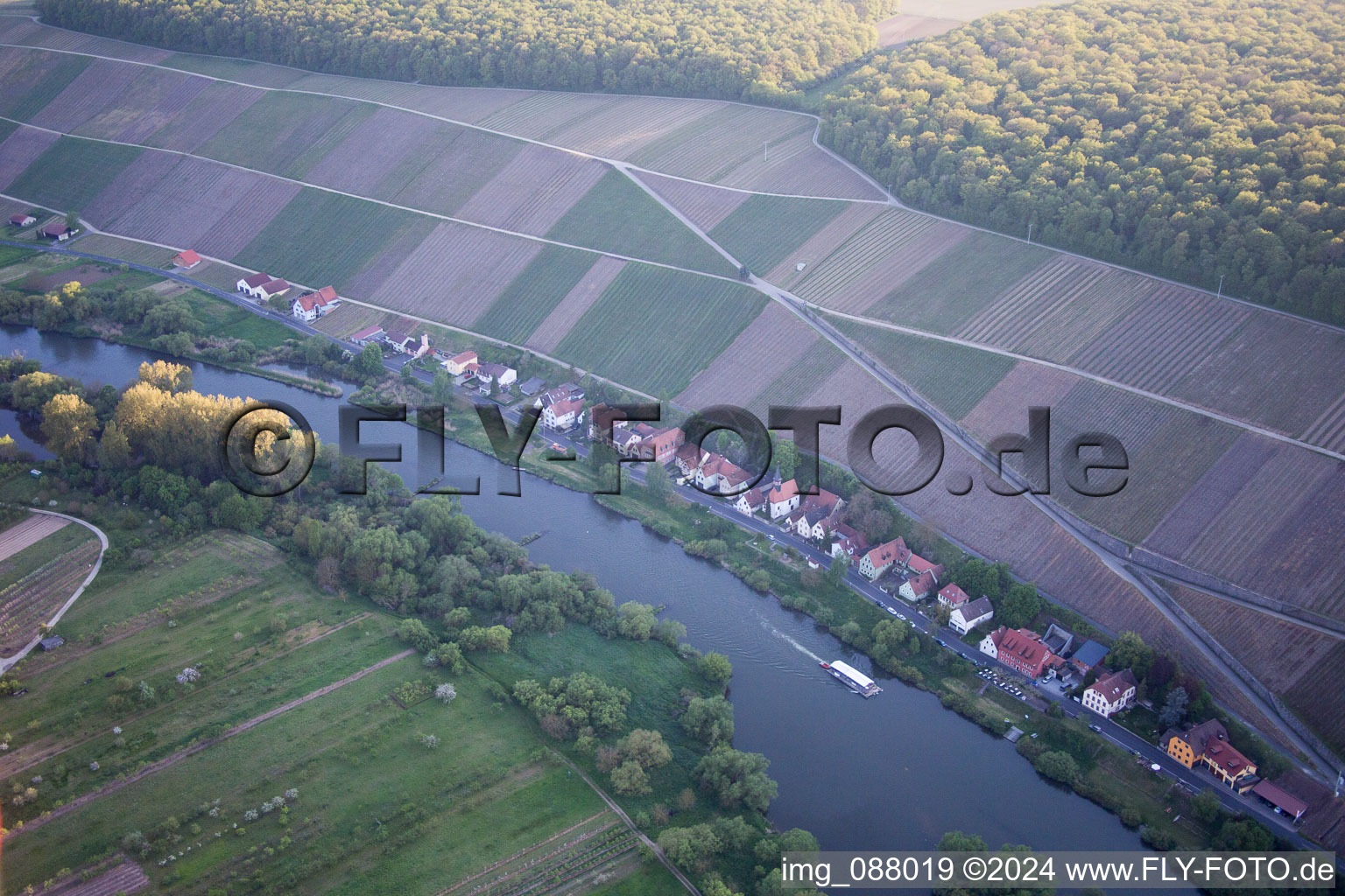 Volkach in the state Bavaria, Germany from the drone perspective