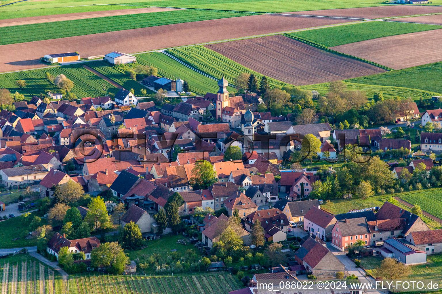 Aerial view of Neuses am Berg in the state Bavaria, Germany