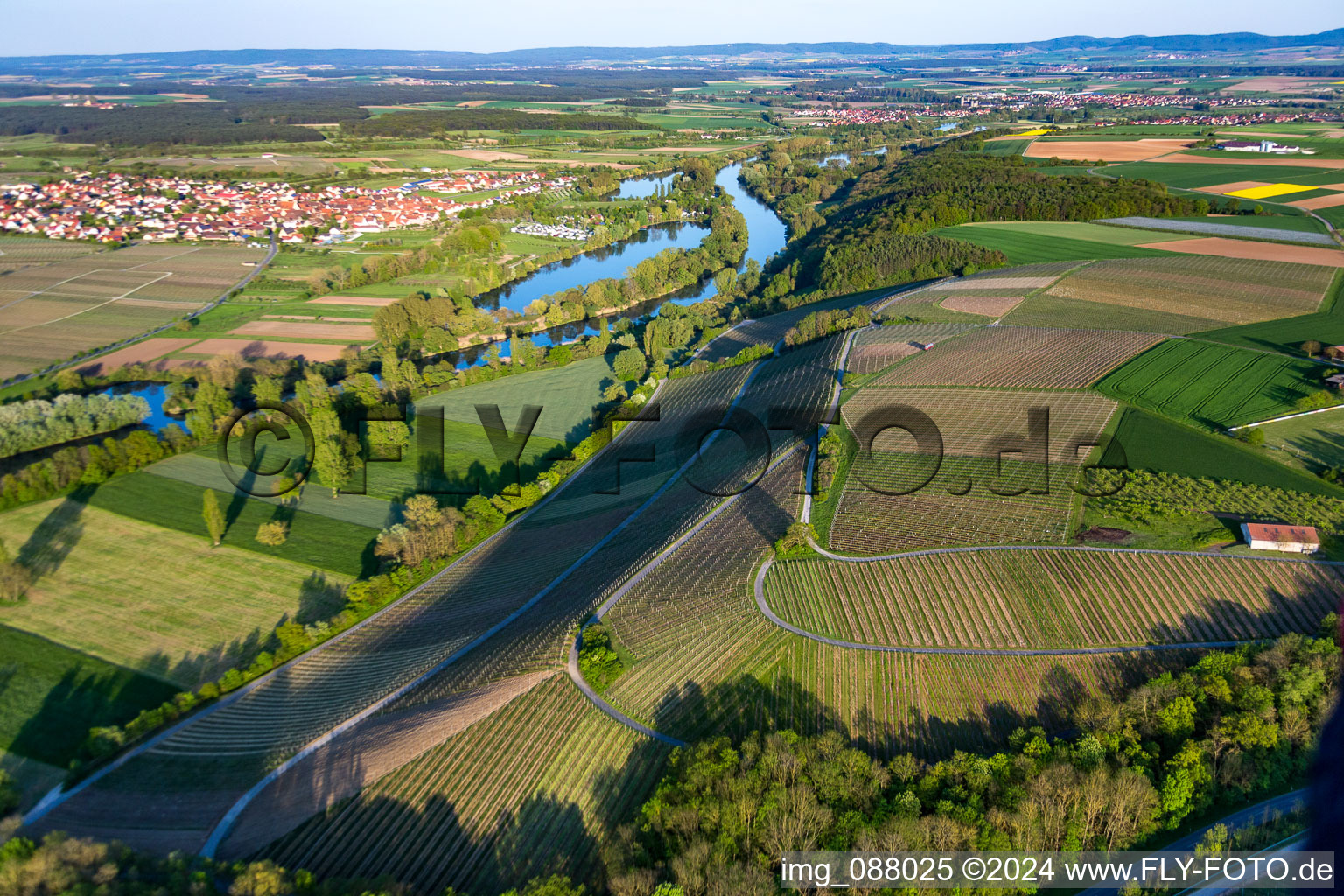 Oblique view of Neuses am Berg in the state Bavaria, Germany