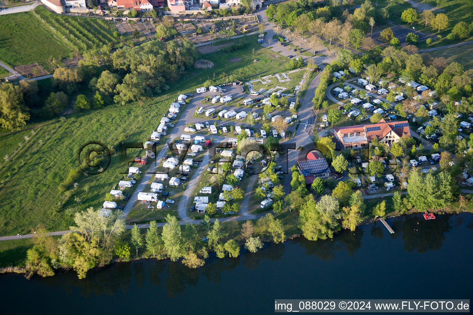 Aerial view of Sommerach in the state Bavaria, Germany