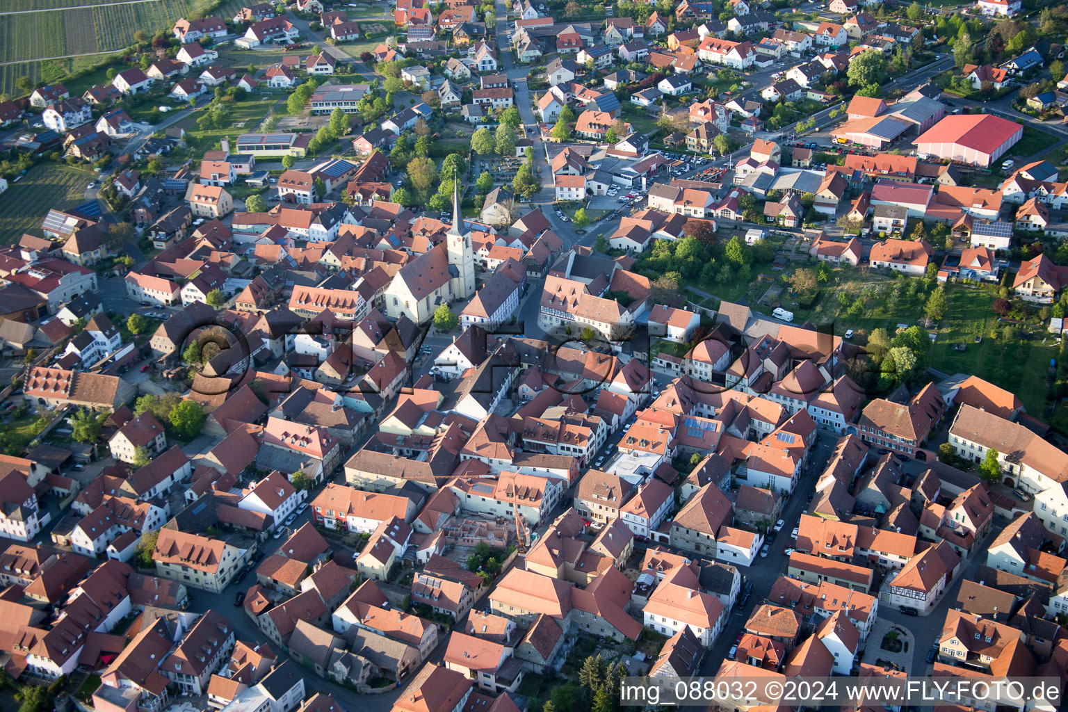 Sommerach in the state Bavaria, Germany from above