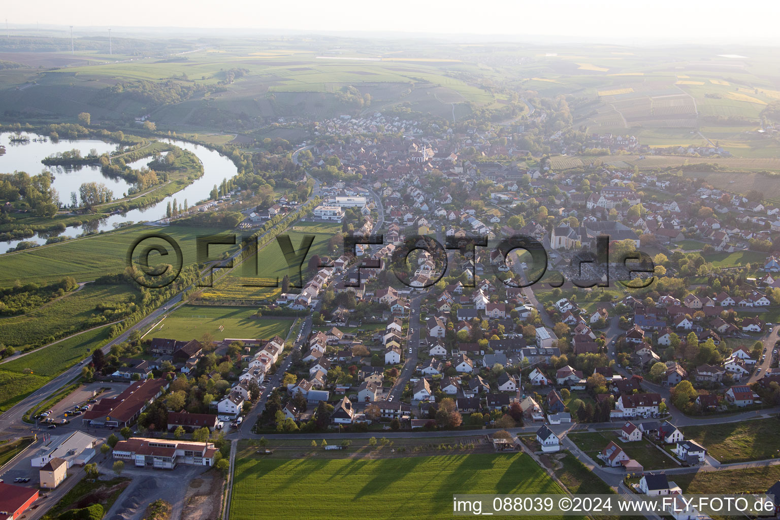 Town on the banks of the river of the Main river in Dettelbach in the state Bavaria