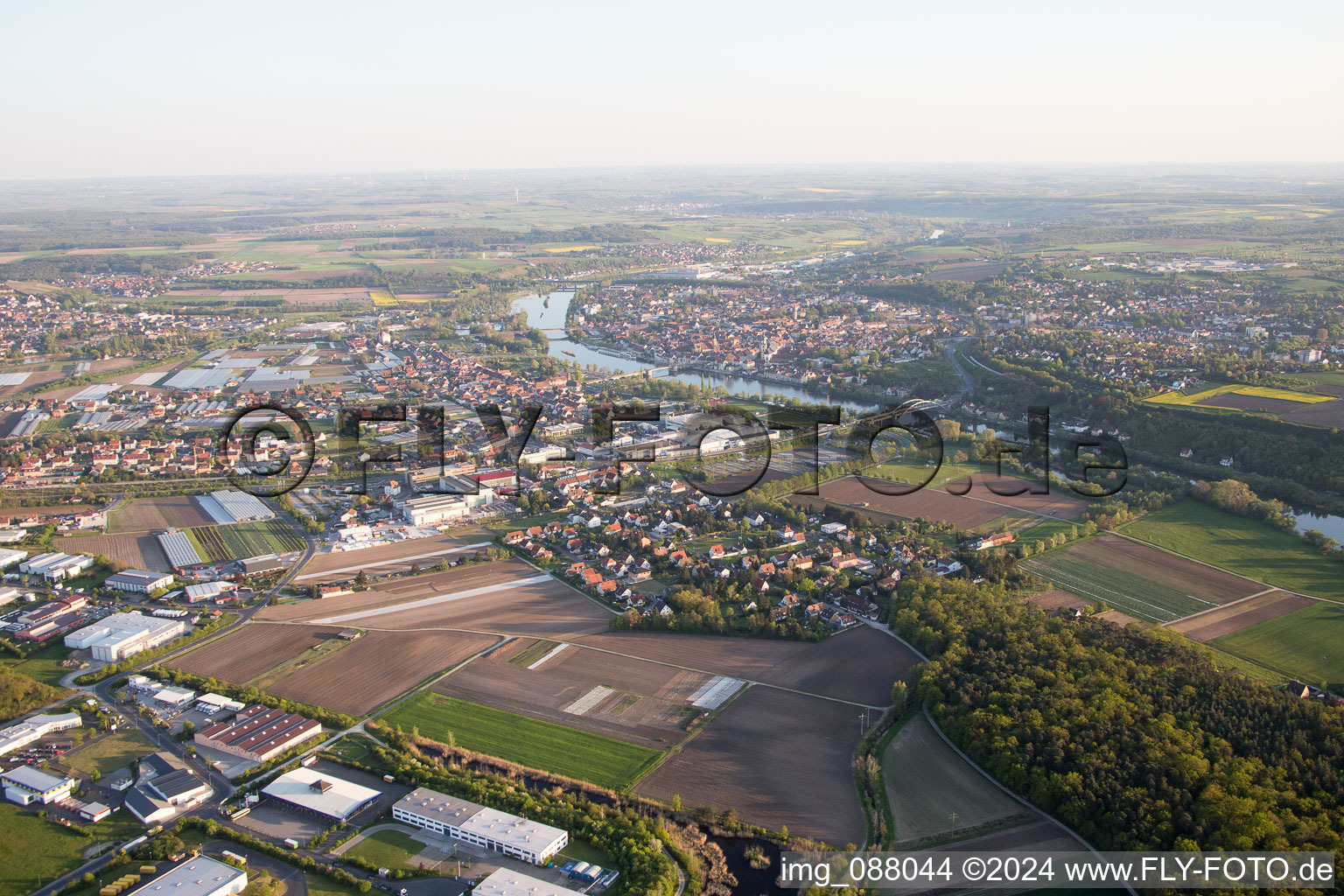 Aerial view of Albertshofen in the state Bavaria, Germany