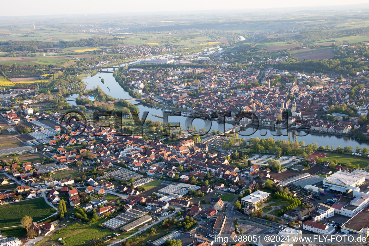 Oblique view of Kitzingen in the state Bavaria, Germany