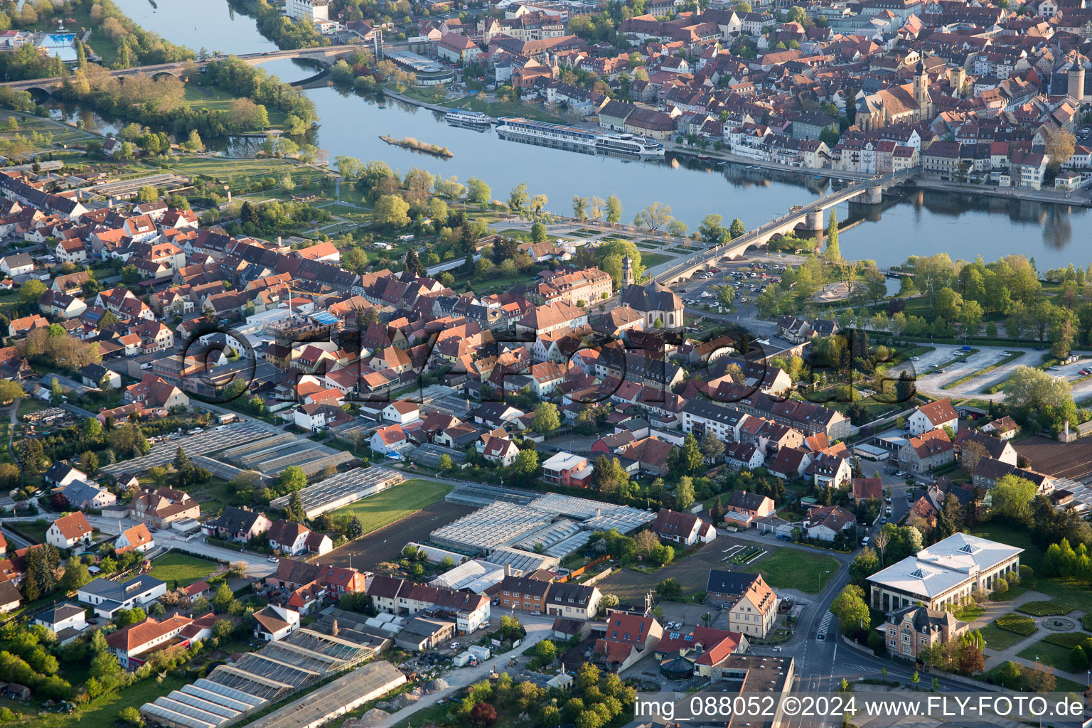 Kitzingen in the state Bavaria, Germany from above