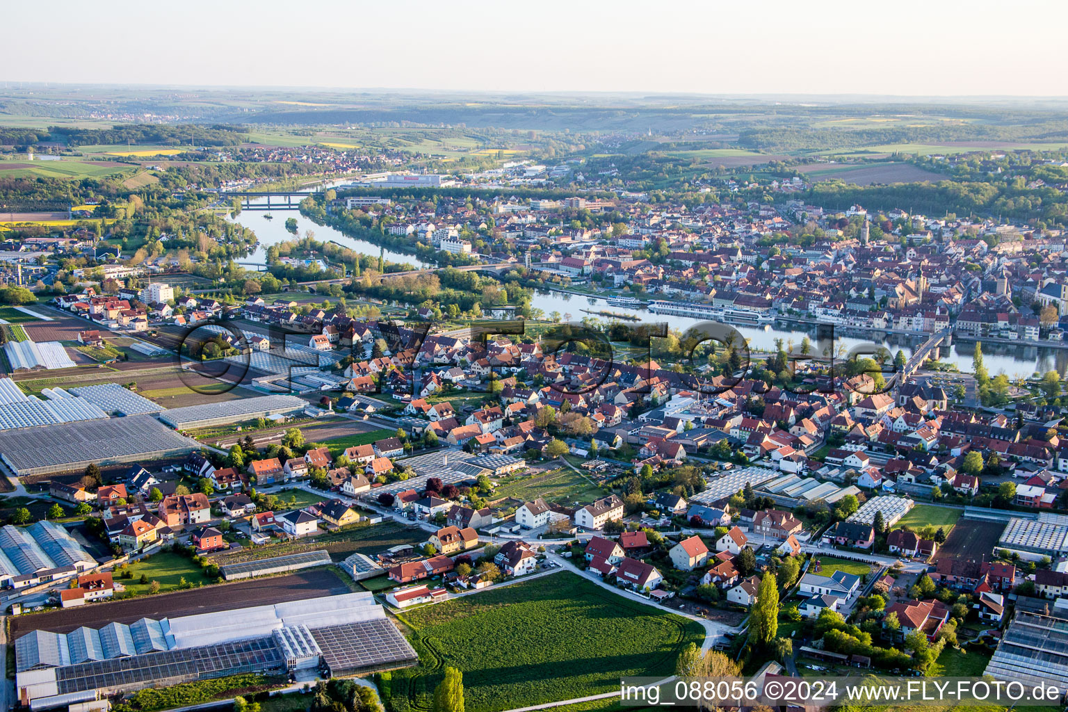 Kitzingen in the state Bavaria, Germany seen from above