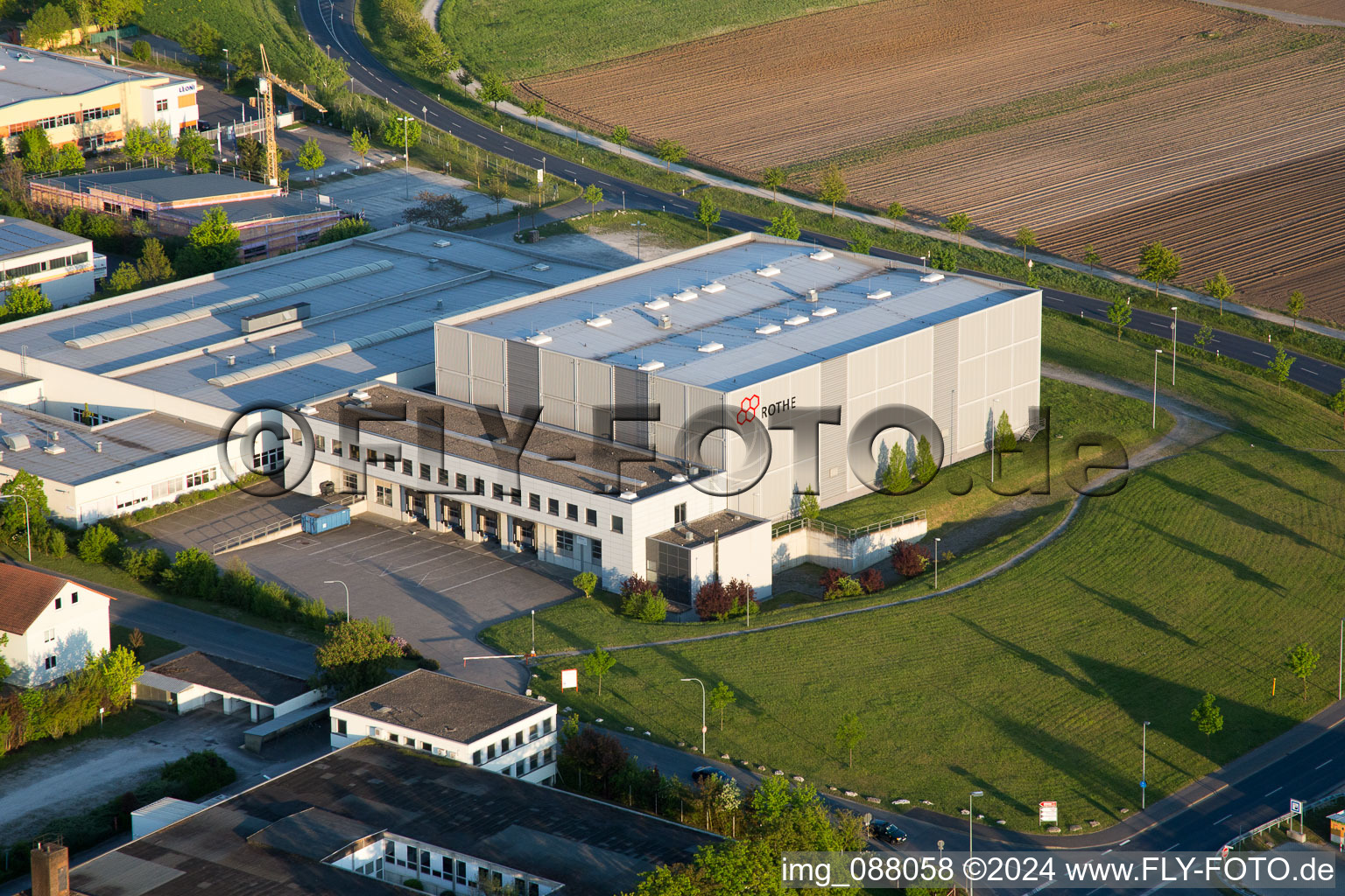 Industrial estate and company settlement Flugplatzstrasse in the district Etwashausen in Kitzingen in the state Bavaria, Germany