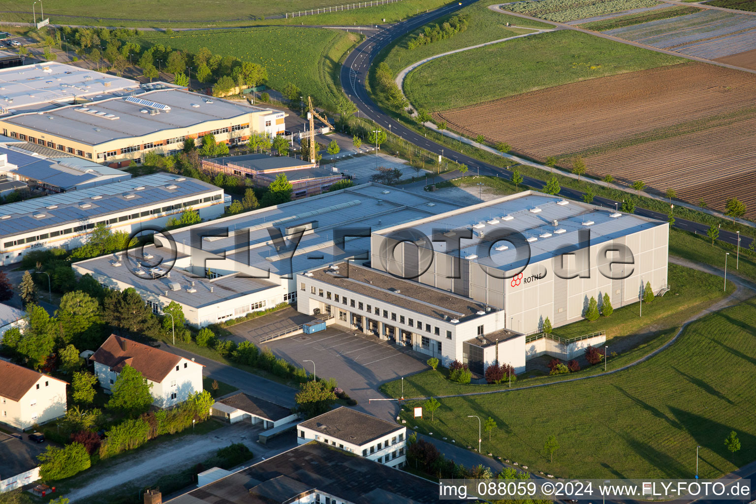 Aerial view of Etwashausen, industrial area in Kitzingen in the state Bavaria, Germany