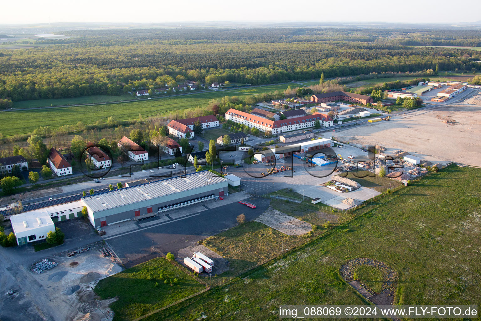 Oblique view of Airport in the district Hoheim in Kitzingen in the state Bavaria, Germany